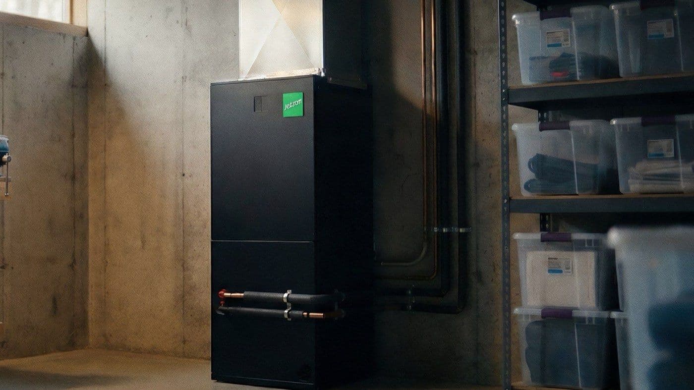Jetson ducted indoor air handler installed in a utility room