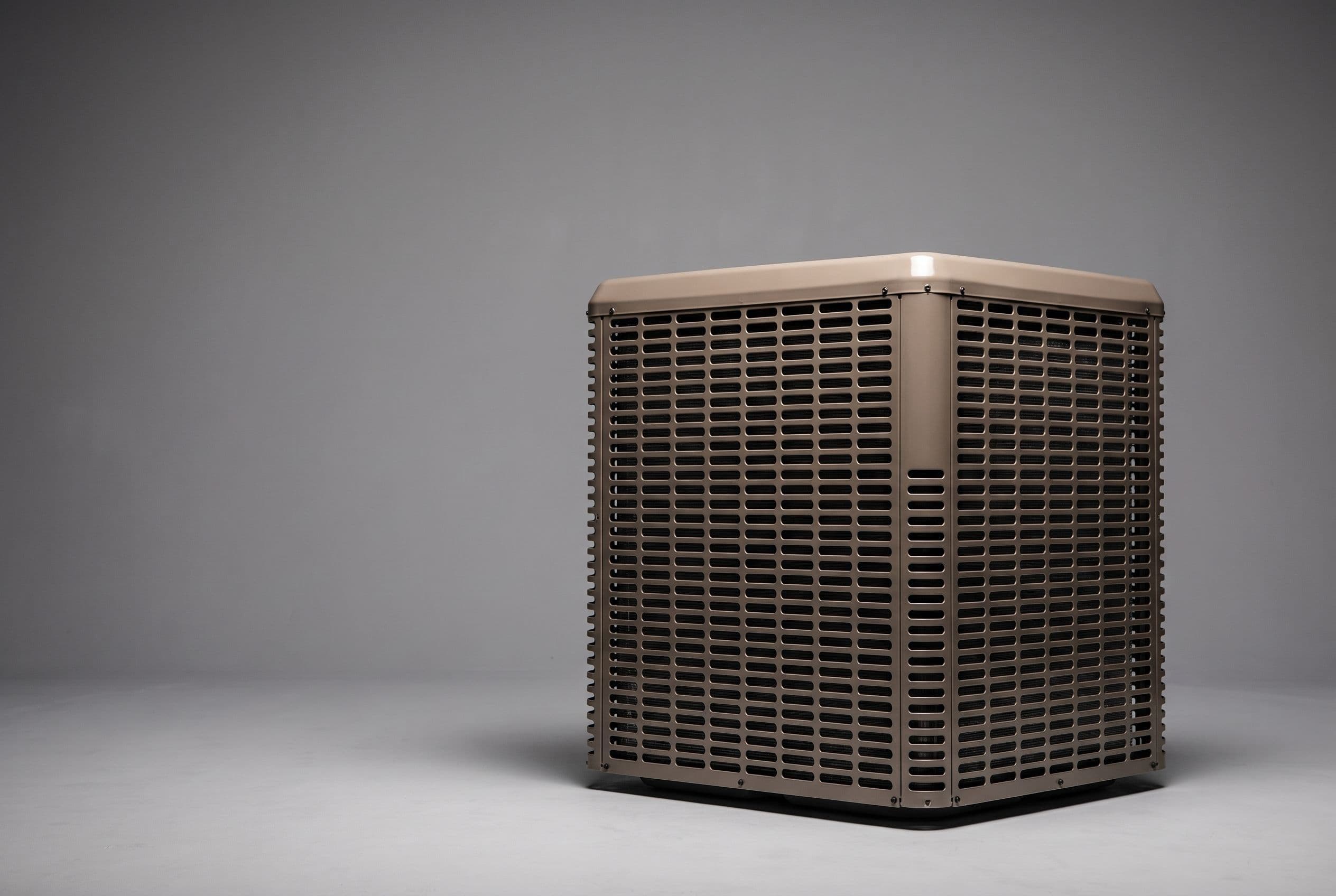 Studio photograph of a York heat pump outdoor unit
