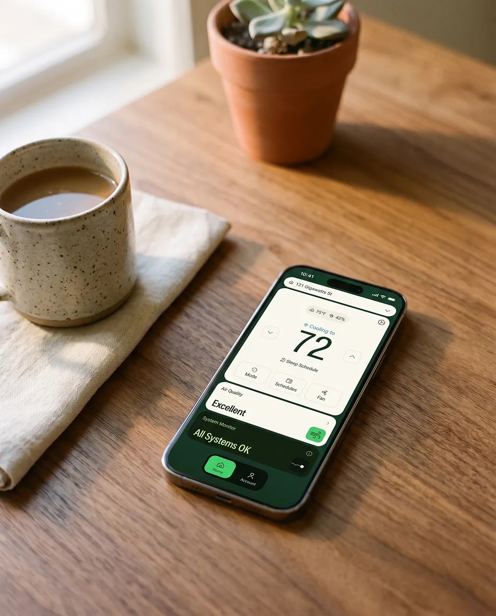 The Jetson app on a phone resting on a wooden table