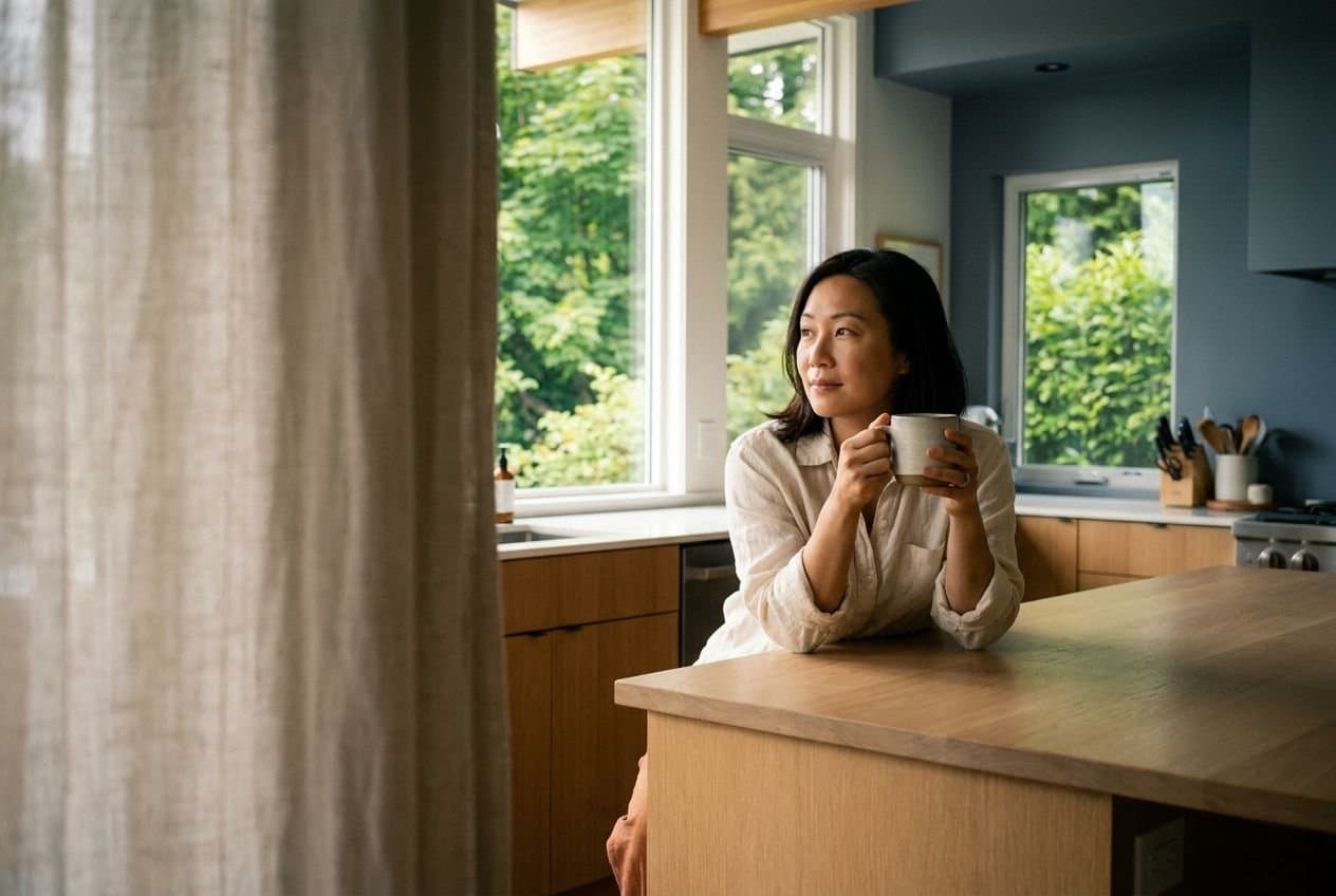 A woman enjoying clean air at home