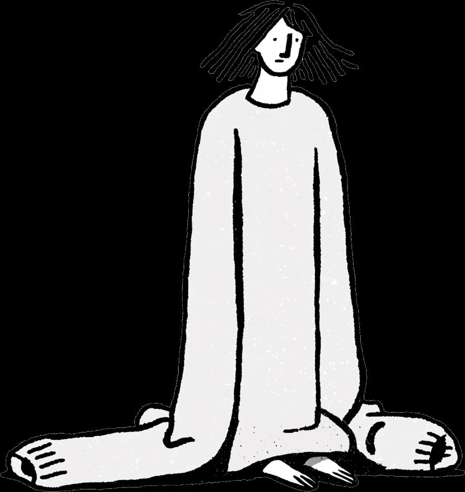 An illustrated person sitting in an oversized sweater