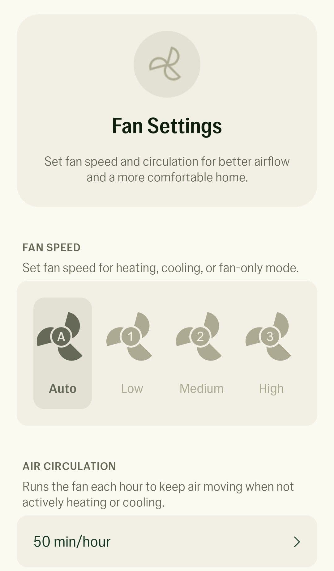 The Jetson Home app fan settings screen showing the air circulation option.