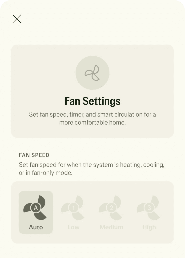 The Fan Settings screen in the Jetson Home app, with Auto, Low, Medium, and High fan speeds.