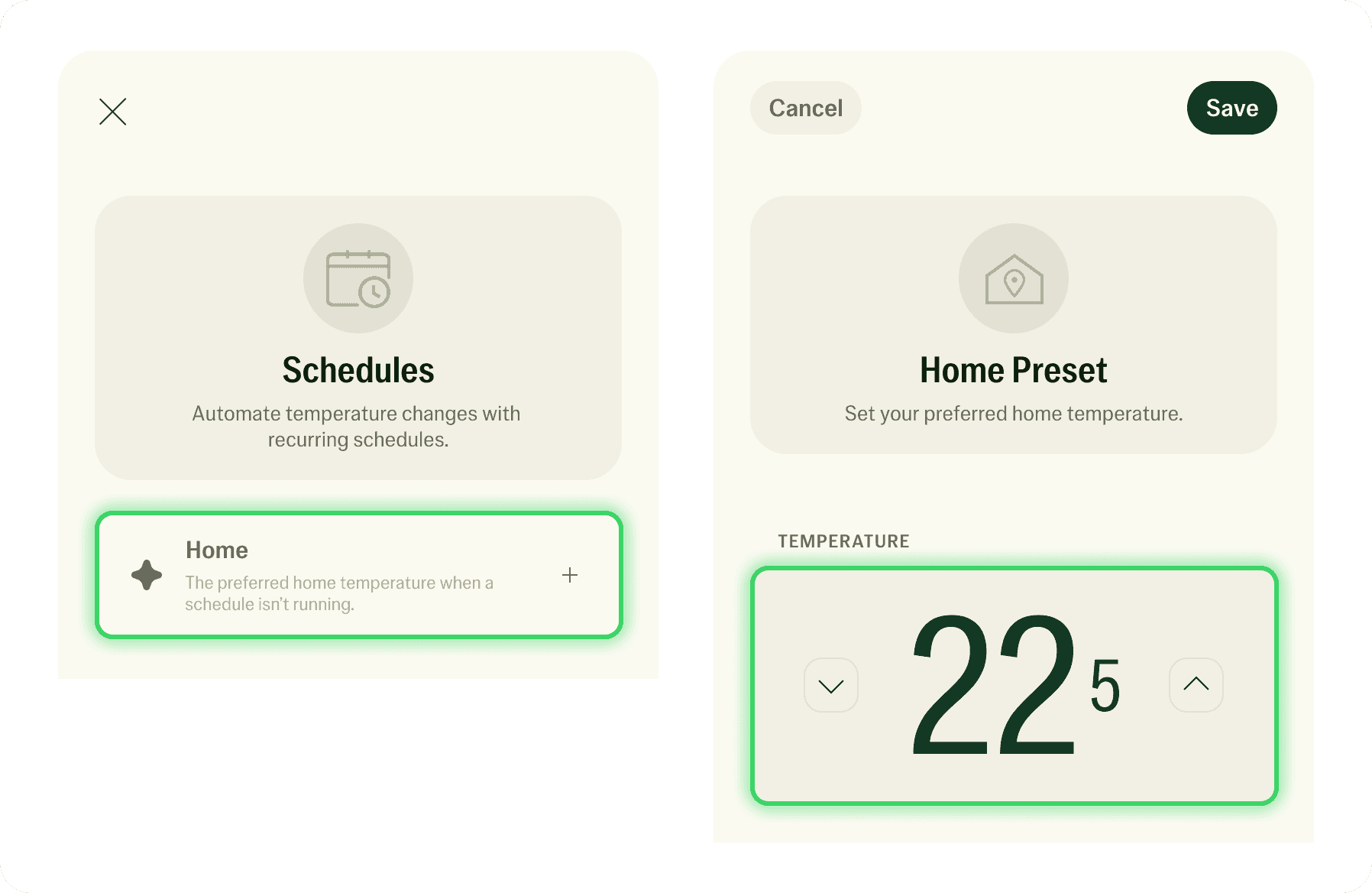 The Home Preset screen in the Jetson Home app, showing the default temperature the system maintains.